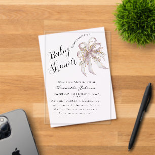 Coquette purple bow baby shower  acrylic invitations