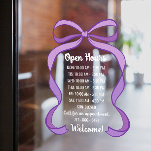 Coquette Purple Bow Small Business Open Hours