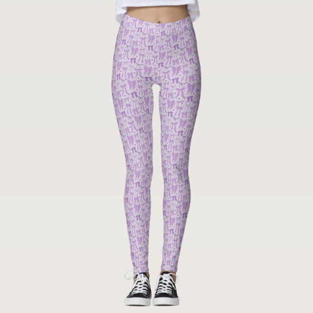 Coquette Purple Bows Hand Drawn Pattern Leggings (Front)
