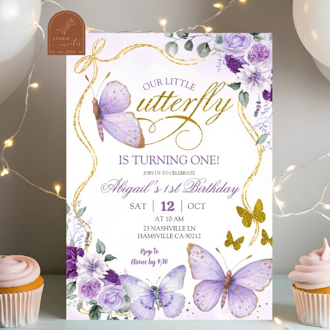 Coquette Purple Butterfly Birthday Invitation (Creator Uploaded)