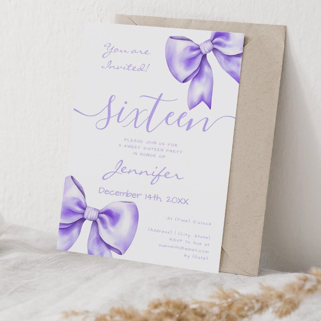 Coquette Purple Lavender Bow Sweet 16 Birthday Invitation (Coquette Purple Lavender Bow Sweet 16 Birthday Invitation)