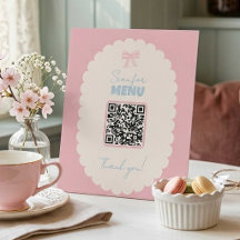 Coquette QR Code Menu Pink Bow Pastel Cafe Display