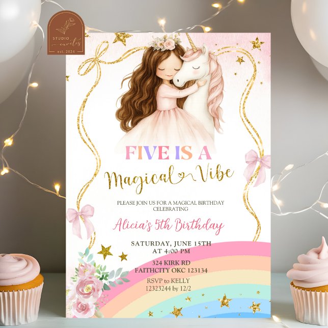 Coquette Rainbow Pastel Unicorn Magical Birthday Invitation (Creator Uploaded)