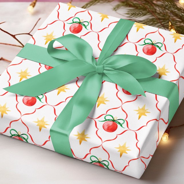 Coquette Red Bow Bauble Christmas Star Pattern Wrapping Paper (Creator Uploaded)