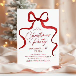Coquette Red Bow Classic Holiday Christmas Party Invitation