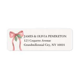 Coquette Red Bow Holly Christmas Return Address