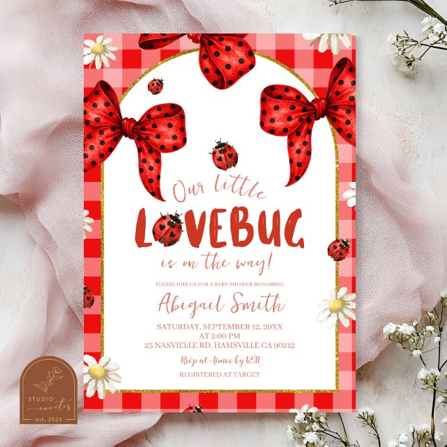 Coquette Red Bow Lovebug Baby Shower Invitation (Creator Uploaded)