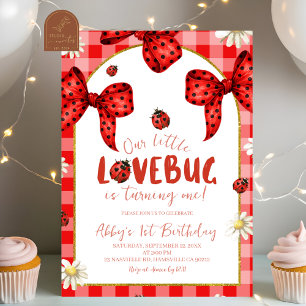 Coquette Red Bow Lovebug First Birthday Invitation