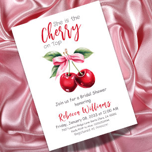 Coquette Red Cherry on Top Pink Bow Bridal Shower Invitation