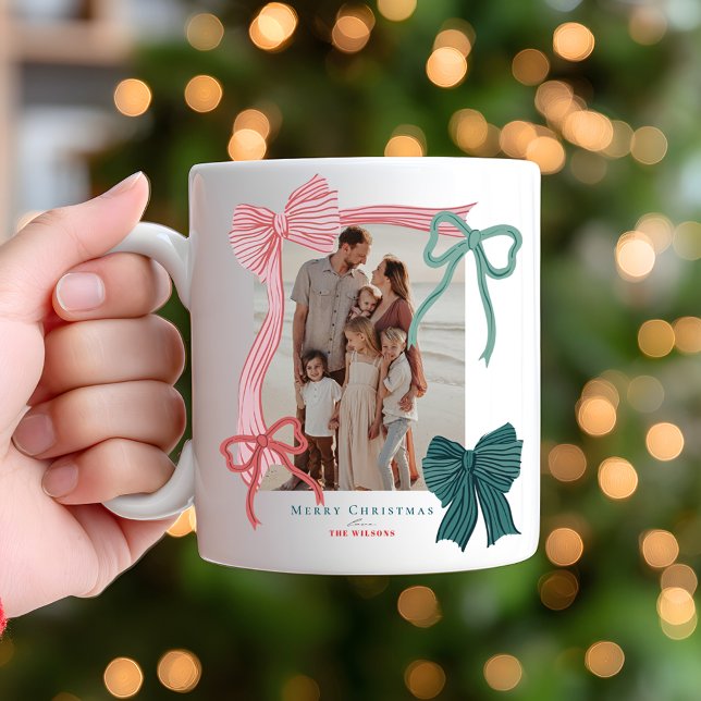 Coquette Red Green Bows 2 Photos Christmas Holiday Coffee Mug (Creator Uploaded)