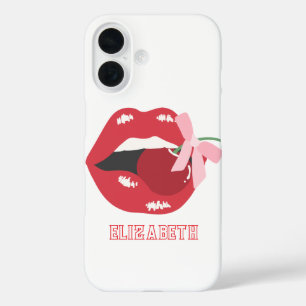 Coquette Red Lips Pink Ribbon Bow iPhone 16 Case
