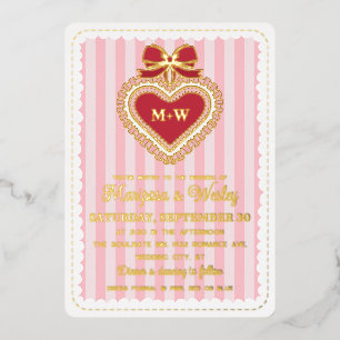 Coquette Red Pink Ruffled Heart Stripes Wedding
