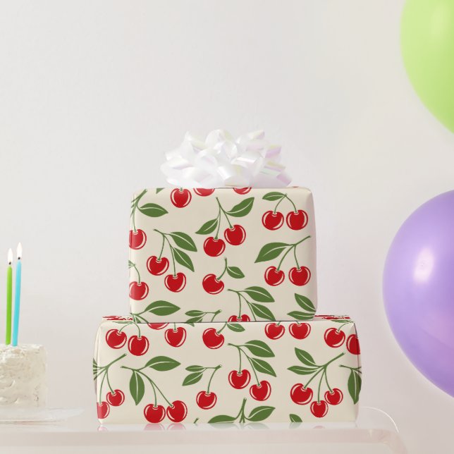 Coquette Red Sweet Cherry Pattern Wrapping Paper (Party Gifts)