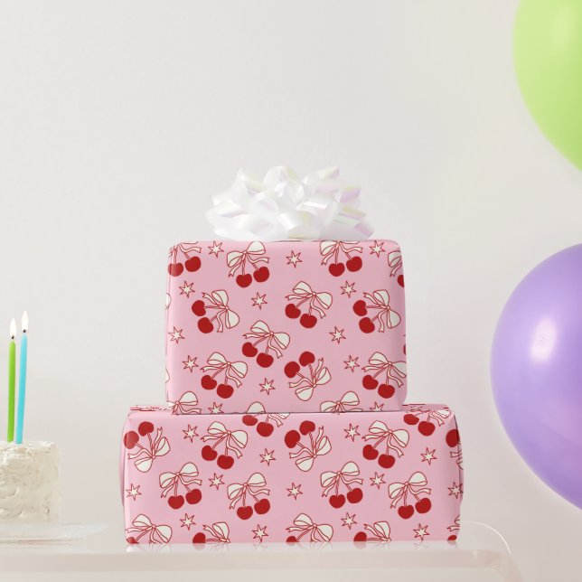 Coquette Red Sweet Cherry Pattern Wrapping Paper (Party Gifts)