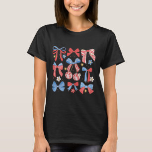 Coquette Red White & Blue Patriotic Bows Retro T-Shirt