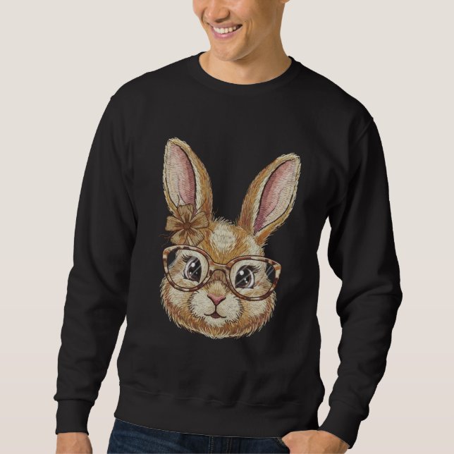 Coquette Retro Leopard Happy Easter Bunny Trendy Sweatshirt (Front)