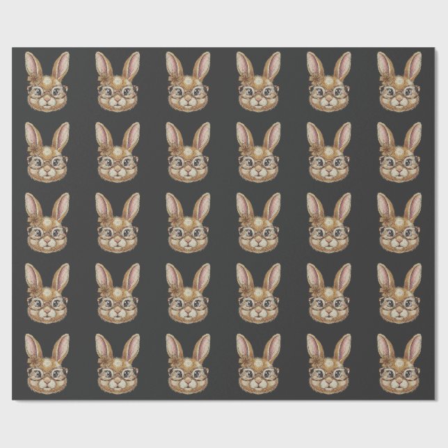 Coquette Retro Leopard Happy Easter Bunny Trendy Wrapping Paper (Flat)