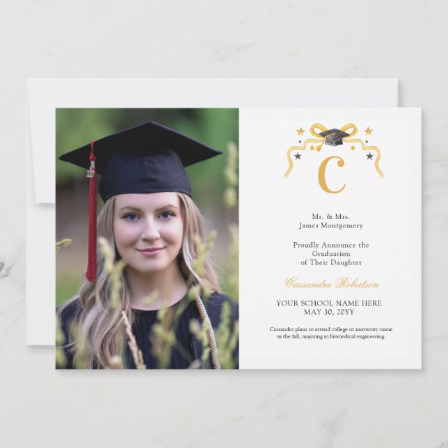  Coquette Ribbon Graduation Monogram Crest  Invitation (Front)
