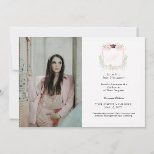 Coquette Ribbon Graduation Monogram Crest Invitation