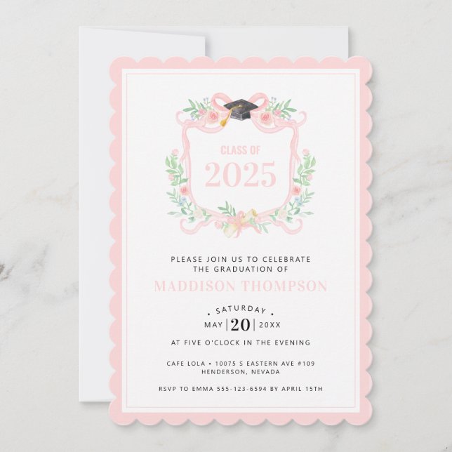  Coquette Ribbon Graduation Year Crest Invitation (Front)
