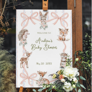 Coquette Ribbon Woodland Baby Shower Welcome Poster