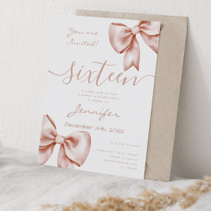 Coquette Rose Gold Bow Sweet 16 Birthday Invitation