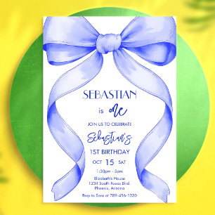 Coquette Royal Blue Bow Birthday Invitation