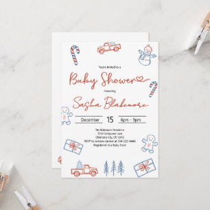 Coquette Rustic Red & Blue Christmas Baby Shower Invitation