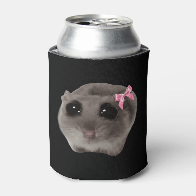 Coquette Sad Hamster Meme Double Sided Black Can Cooler (Can Front)