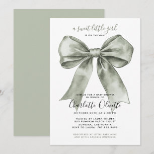 Coquette Sage Bow Baby Shower Invitation