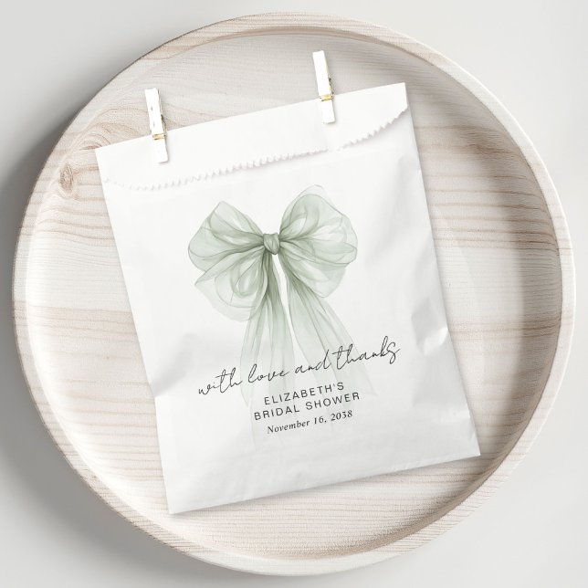 Coquette Sage Green Bow Bridal Shower Thank You Favour Bags (Coquette Sage Green Bow Bridal Shower Thank You Favor Bag)