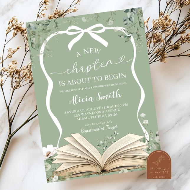 coquette sage greenery storybook baby shower invitation (Creator Uploaded)