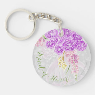Coquette sheer bow Bouquet Maid-of-Honour button Key Ring