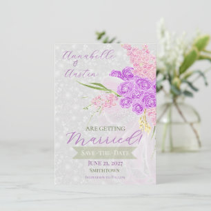 Coquette Sheer Bow in Pink Bouquet Save-The-Date Invitation
