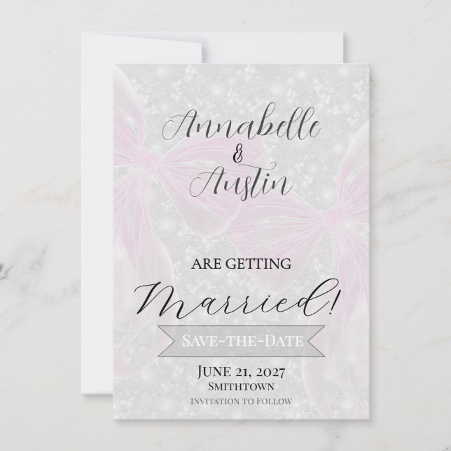 Coquette Sheer Bow in Pink  Save-The-Date Invitation (Front)