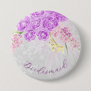 Coquette Sheer Pink Bow and Bouquet-Bridesmaid 7.5 Cm Round Badge