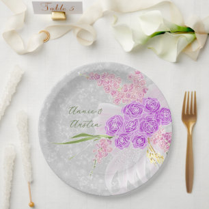 Coquette Sheer Pink bow Bouquet Paper Plate