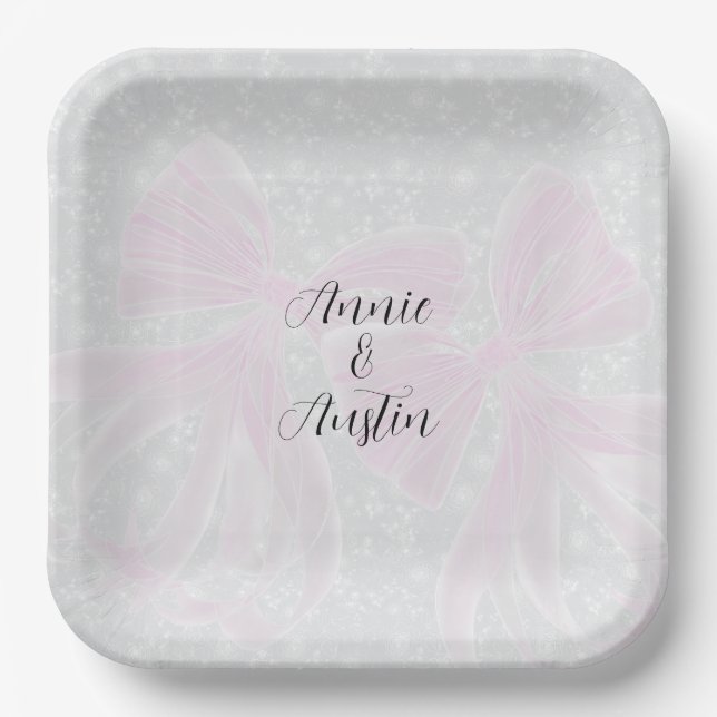  Coquette Sheer Pink bows- Square  Paper Plate (Front)