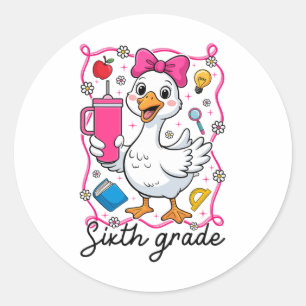 Coquette Silly Goose 6th Grade Kid Girl 1st Day Of Classic Round Sticker