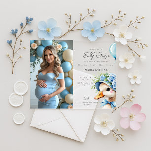 Coquette Silly Goose Blue Bow Boy Baby Shower Acrylic Invitations