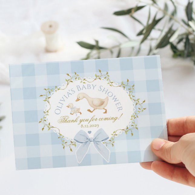 Coquette Silly Goose Blue Gingham Baby Shower Thank You Card (Creator Uploaded)