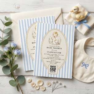 Coquette Silly Goose Light Blue Striped Baby Boy  Invitation