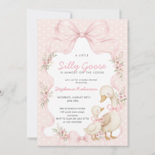 Coquette Silly Goose Pink Bow Dots Baby Shower Invitation