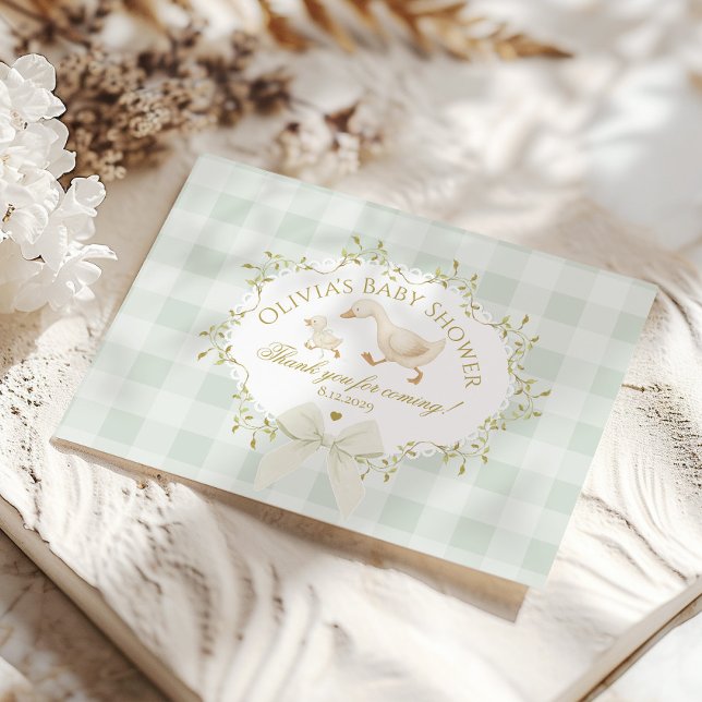 Coquette Silly Goose Sage Gingham Baby Shower Thank You Card (Creator Uploaded)