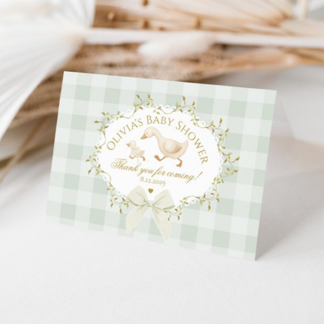 Coquette Silly Goose Sage Gingham Baby Shower Thank You Card (Creator Uploaded)