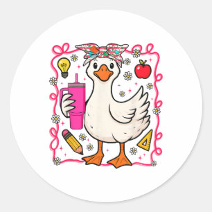 Coquette Silly Goose Teacher Back To School Preppy Classic Round Sticker