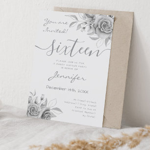 Coquette Silver Sweet 16 Floral Glam Invitation
