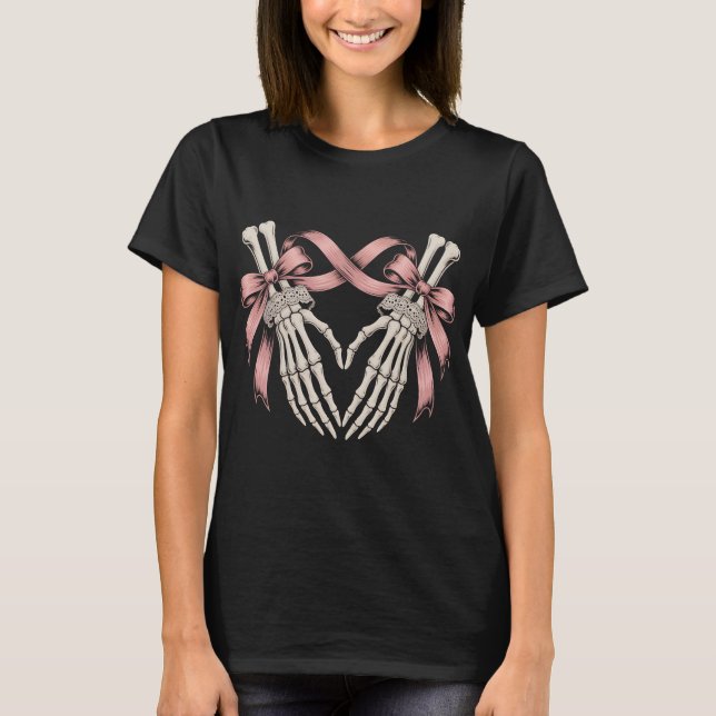 Coquette Skeleton Hands Heart Pink Bows Pastel Got T-Shirt (Front)