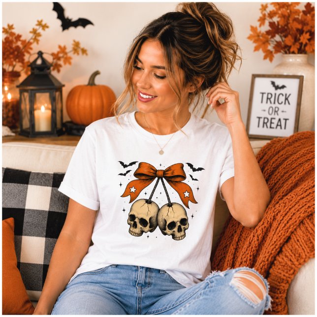 Coquette Skull Bow Halloween Illustration Tri-Blend Shirt (Creator Uploaded)