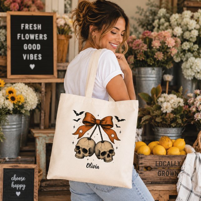 Coquette Skull Bow Personalised Tote Bag (Creator Uploaded)